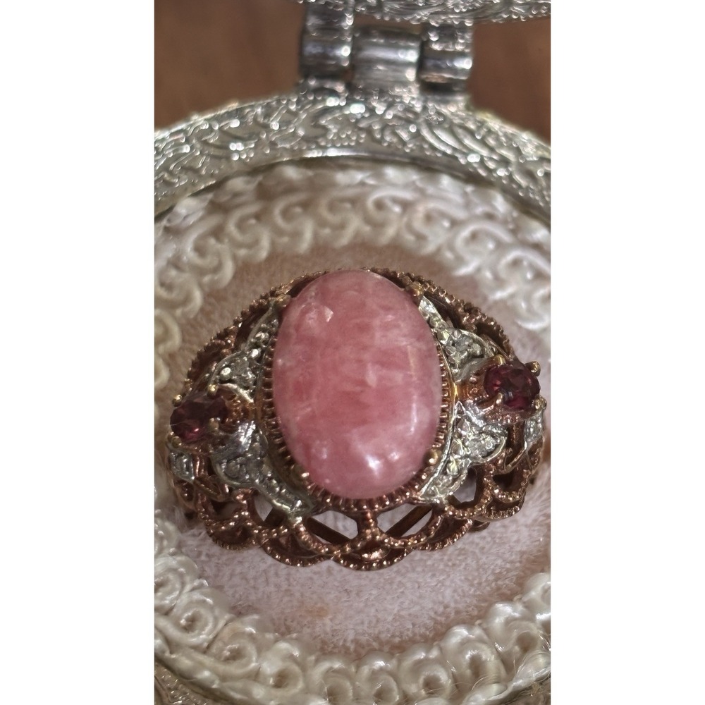 STS Chuck Clemency Rhodochrosite & Garnet 925 Sterling Silver 2 Tone Ring Size 9